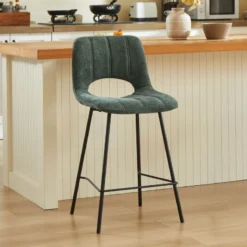 WilliamTabouret cosy en tissu avec pieds en métal noir> Tabouret Snack (assise +/- 65 Cm)|Tabouret De Bar (assise +/- 80 Cm)