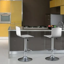 Cancio Win Tabouret design réglable et pivotant métal chromé et bois> Tabouret Snack (assise +/- 65 Cm)|Tabouret De Bar (assise +/- 80 Cm)