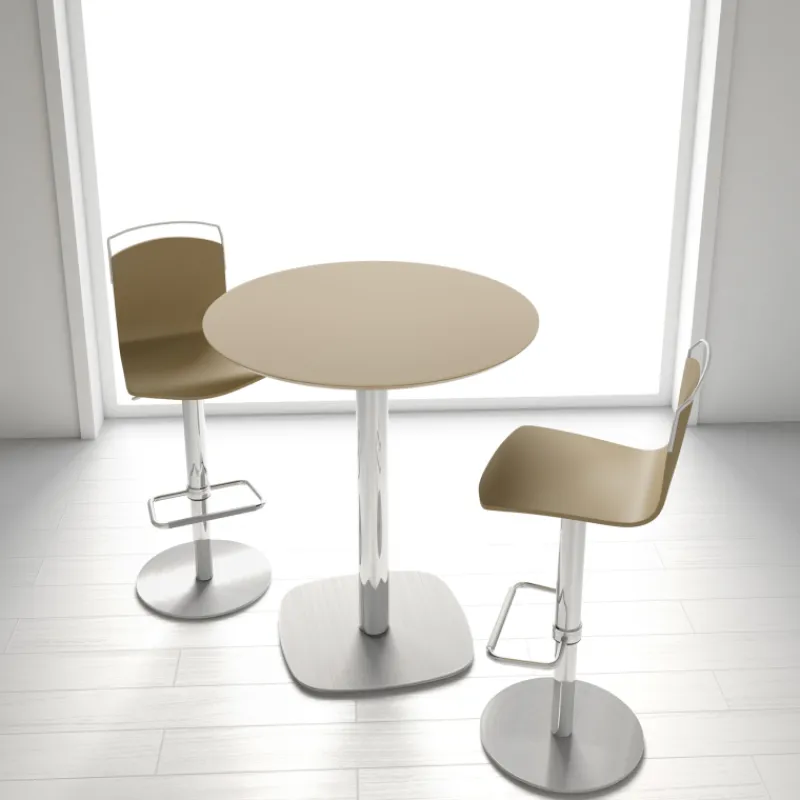 Cancio Win Tabouret design réglable et pivotant métal chromé et bois> Tabouret Snack (assise +/- 65 Cm)|Tabouret De Bar (assise +/- 80 Cm)