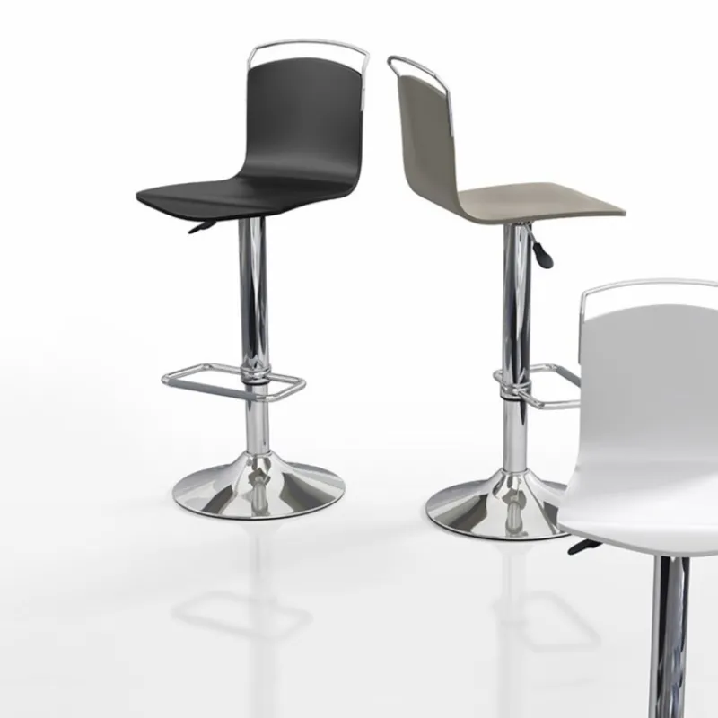 Cancio Win Tabouret design réglable et pivotant métal chromé et bois> Tabouret Snack (assise +/- 65 Cm)|Tabouret De Bar (assise +/- 80 Cm)