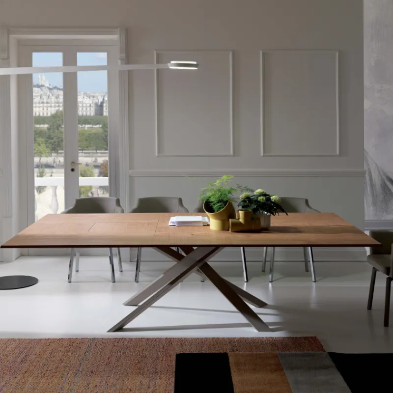 Ozzio 4x4 Table design extensible rectangulaire en bois et métal> Table De Salle à Manger