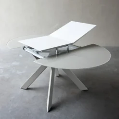 Tomasella Zoe Table ronde design extensible en verre extralight blanc et métal><noscript><img width=