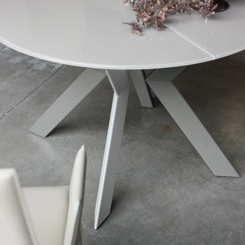 Tomasella Zoe Table ronde design extensible en verre extralight blanc et métal> Table De Salle à Manger